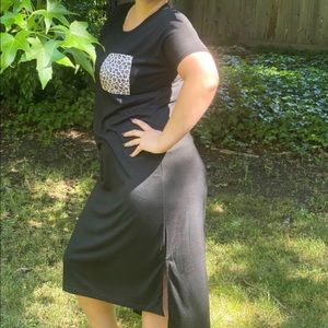 Black Leopard pocket t-shirt dress